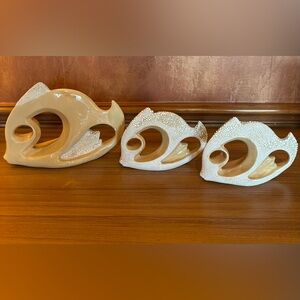 Set Of 3 Vintage Ceramic Glazed  Mid-Century Modern(MCM) Fish Sculptures 1960’s